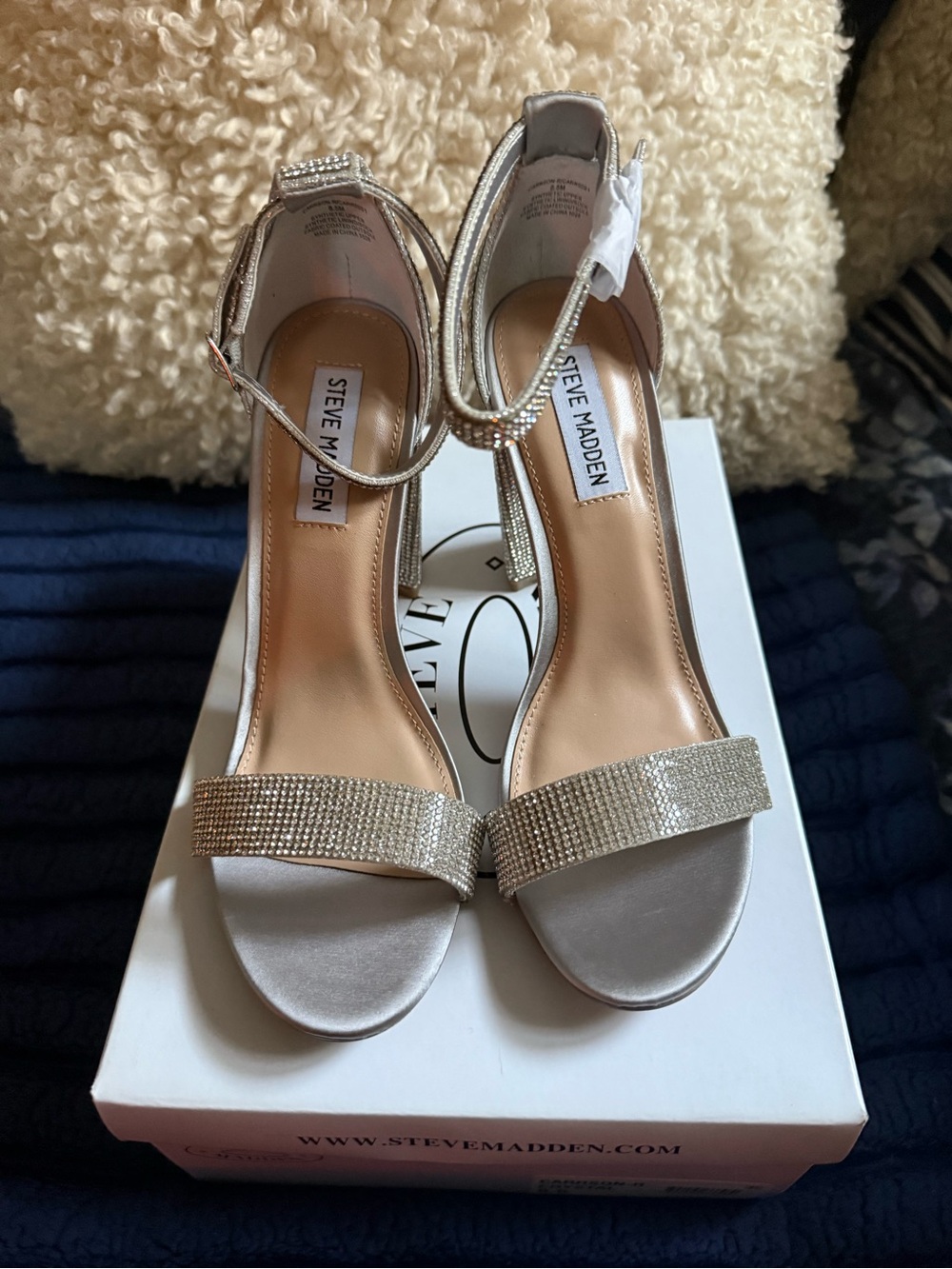 Steve Madden Silver Rhinestone Ankle-Strap Heels